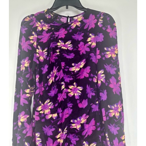 Maje Rosamar Ruched Long Sleeve Floral Mini Dress - Picture 4 of 11